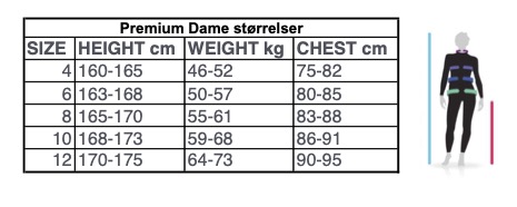 Premium dame våtdrakt størrelser